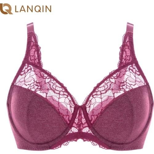 Womens Plus Size Full Coverage Underwire Unlined Minimizer Pretty Sheer Floral Lace Bra