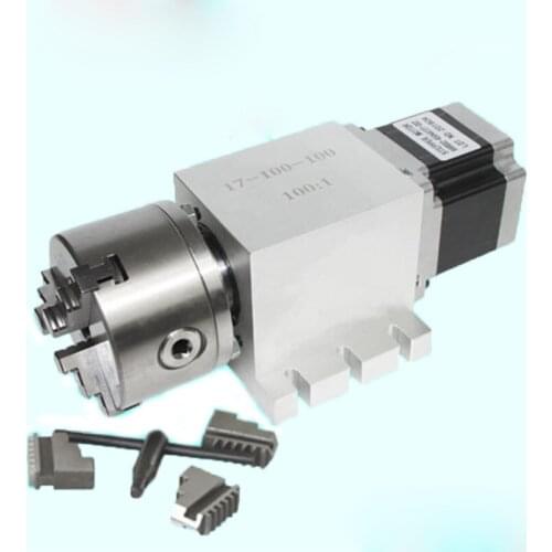 Two Phrase 4.5A Stepper Motor (100:1) K11-100mm 3/4 Jaw Chuck 100mm CNC 4th Axis A Aixs Rotary Axis for Cnc Router