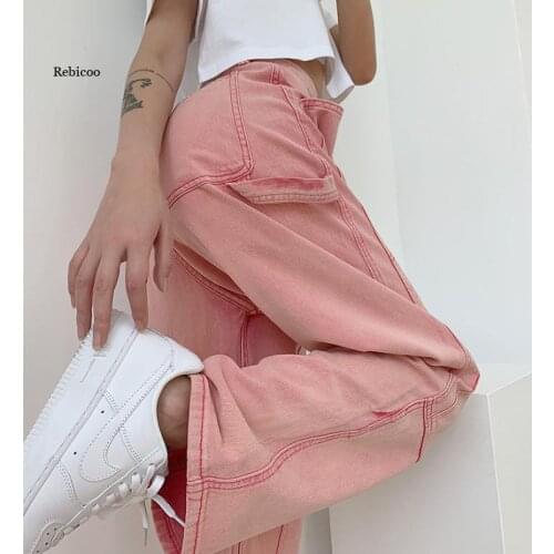 Pink Jeans Female Summer Korean Version Of Ins Retro High Waist Was Thin Loose Casual Straight Wide Leg Long Pants Style