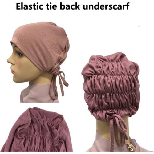 Elastic Muslim Women Tie Pleated Hijab Underscarf Inner Cap Soft Hair Cover Headwrap Turban Bonnet Islamic Arab Pure Headscarf