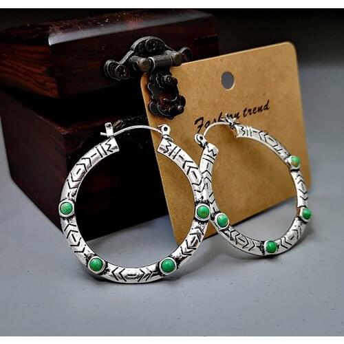 Ethnic Tribe Etched Big Circle Hoop Earrings for Women Fashion Jewelry Bohemian Turquoise Girls' Circle Earrings Accessories