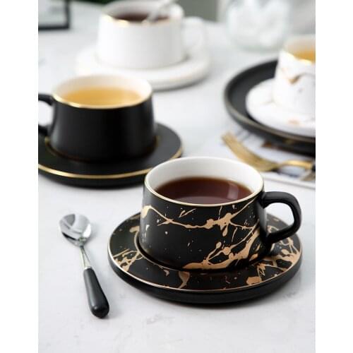 European ceramic coffee cup set marbling creative afternoon tea cup dish spoon small luxury wedding gift cups