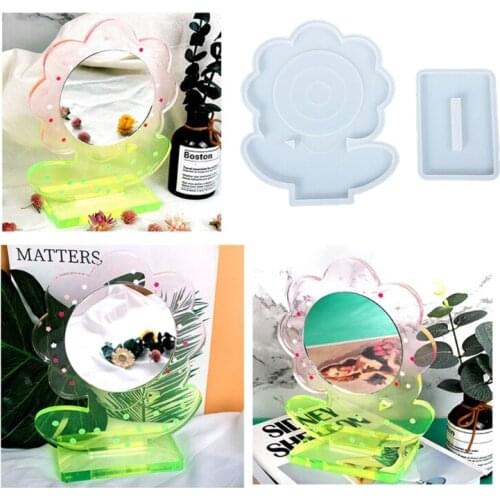 Flower Shape Mold and Base Including Lens for DIY Tabletop Cosmetic Mirror Home Decoration Handmade Ornament Crafts
