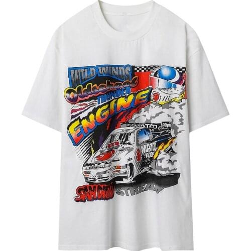 Oversize Girls Soft Cotton O Neck T-shirt 2021 Summer Fashion Ladies Casual Loose Women Racing Print Short Sleeve