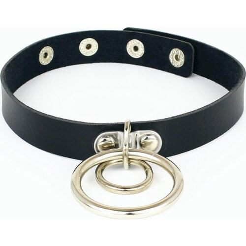 2020 Gothic Punk Round Choker Jewelry Pu Leather Collar Studded Black Choker Necklace cosplay Bondage Chocker Necklaces
