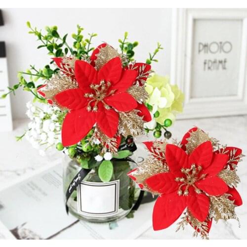 Artificial Large Conjoined Christmas Flower Heads DIY Xmas Tree Rattan Garland Embellishment Supplies Scrapbook Craft Flower