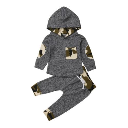 Newborn Toddler Baby Boy Camouflage Hooded Tops Pants Leggings Outfits Clothes Size 0-24M
