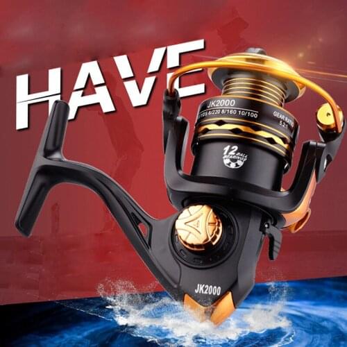 Golden Shark King JK1000-7000 Fishing Reels Metal Head Spinning Reels Wool Pads 12 Bearings Bait Casting Trolling Reel Al Handle