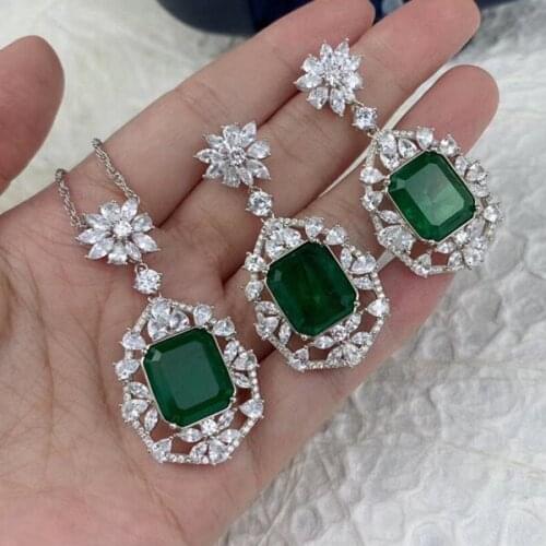 Designer Fashion 925 Sterling Silver Jewelry 3A Cubic Zirconia Party Earring/Necklace Set