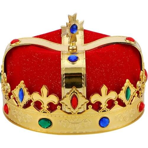 Kings crown Regal Gold King Crown - Royal Red Felt Imperial Jeweled Mens and Womens Unisex Party Dress Up Accessory Crowns