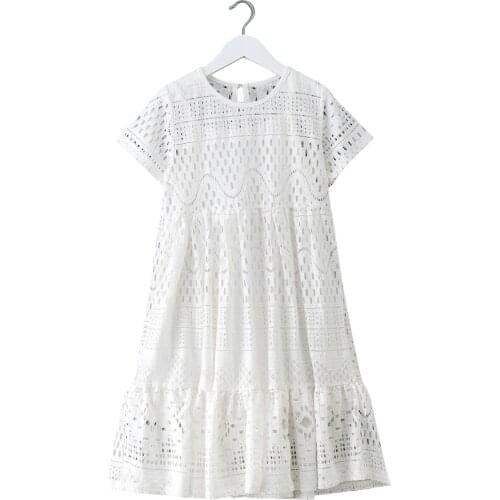 8 - 16 yrs teenage girls summer white lace long dress elegant princess gown 2021 new party clothes kids dresses for big girls