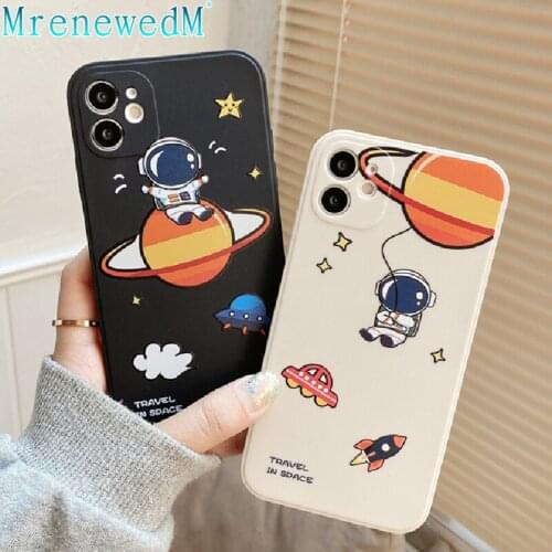 Cute Astronaut Pattern Phone Case For iPhone 11 Pro Max 12 Mini X XR XS 6S 7 8 Plus SE2 Cartoon Bumper Shockproof TPU Back Cover