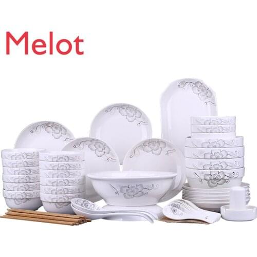 Bowl and Dish Set Bowl and Plate Bowls and Chopsticks Combination 10 People Creative Chinese Light Luxury Moving into bowl