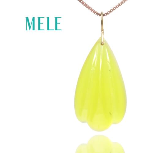 Natural yellow prehnite 18K gold pendant for both women and man,High quality fashionable and simple grapestone jewelry