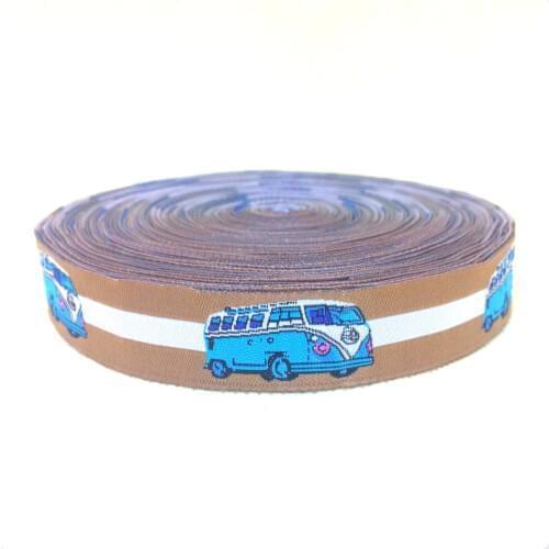 NEW wholesale 5/8" 16 mm and 7/8" 10yards/lot 100%Polyester Woven Jacquard Ribbon blue with bus KTZD15102104