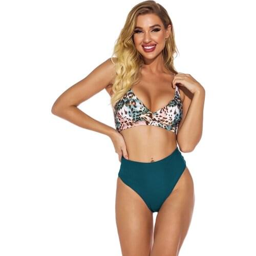 2021 New Lady Beach Swimwear Leopard Print High Waist Split Swimsuit Bikini Bikini Set Green Swimming Pool SW377