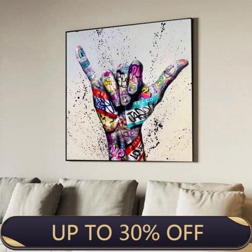Victory Gesture Graffiti Art Canvas Painting Inspirational Posters and Prints on The Wall Art Picture for Living Room Decor