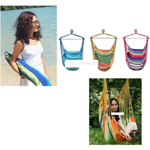 Portable Garden Home Balcony Outdoor Wooden Rod Cotton Canvas Hanging Chair Swing Hammock 130cm/150cm Height For Adult/Child