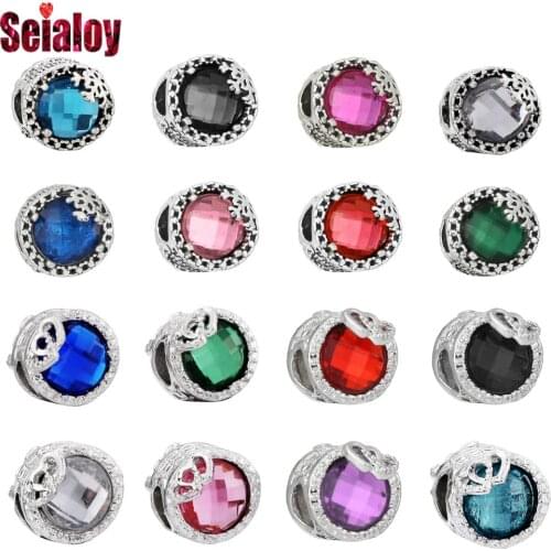 Seialoy 8 Color Round Crystal Beaded Silver Color Snowflake Heart Large Hole Beads Fit Diy Bracelets Jewelry Making Accessories