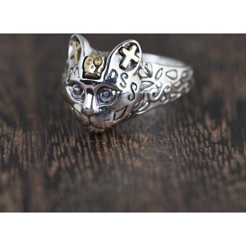 Silver 925 Ring Jewelry for Women Ring Cat Head Vintage Retro Open Rings for Women National Style Engagement Mens Ring Jewelry