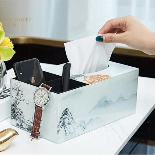 Office Home Living Room Brief Abstract Classical Art Glass Tissue Box Desktop Storage Box