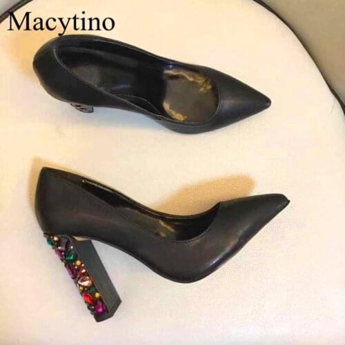 Fancy diamond heel womens high-heeled shoes pointed toe thick-heeled high-heeled shoes fashion party high-heeled shoes