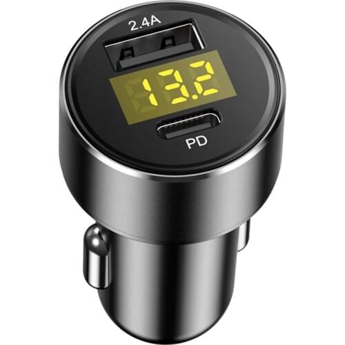 Universal PD Car Fast Charger 2.4A Quick Charger LED Display Voltage Detection for CarPhone Vehicle Charger Adapter Accessories