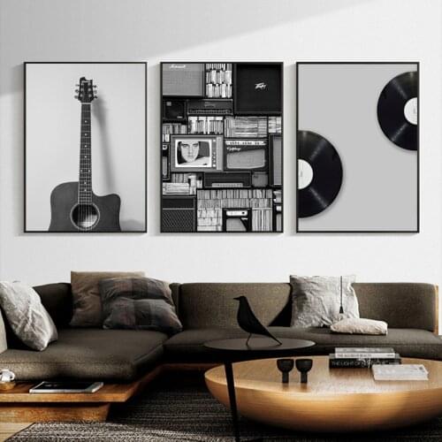Vintage Music Records Nordic Canvas Painting Home Decor Wall Art Retro Black White Guitar Living Room Pictures Minimalist ART