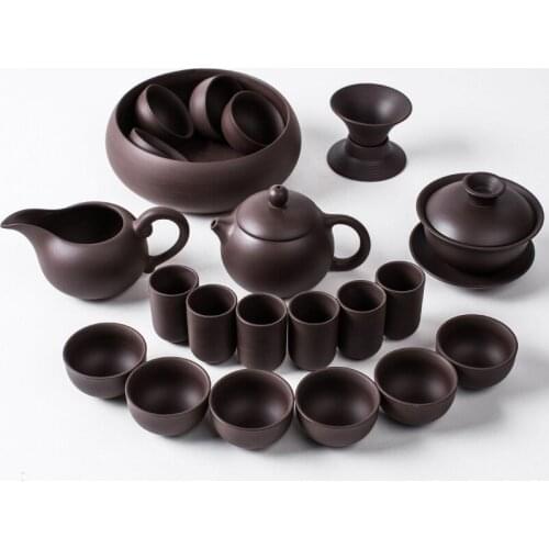 Yixing high-end Zisha tea sets raw ore purple mud handmade teapot tea cup set special