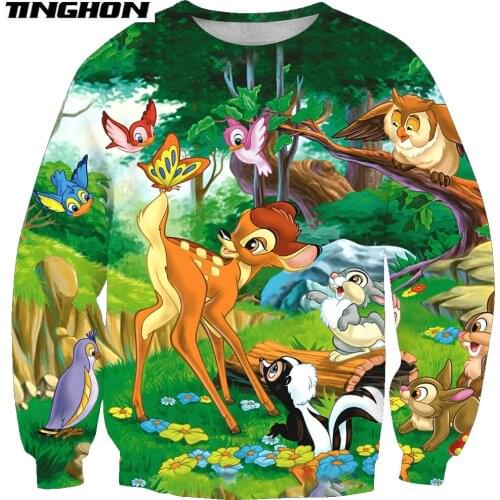 XS-7XL New Fashion Men 3d Sweatshirt Bambi deer Cartoon Print Harajuku pullover Unisex Casual Long sleeve sweatshirt