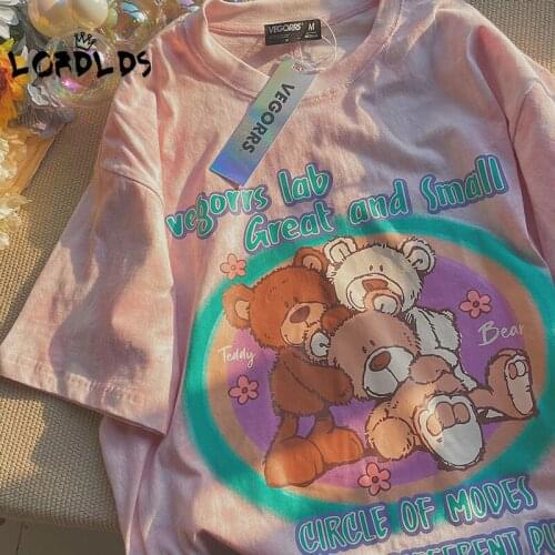 LORDLDS Women Pink Oversized Tshirts Cute Kawaii Printed Graphic Tee Summer Fashion Streetwear Women Top Aesthetic Clothes