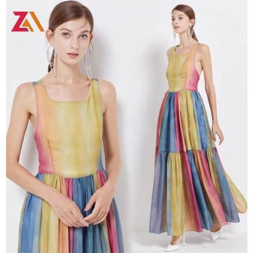 ZALady designer runway summer maxi dress Aesthetic Striped printed Backless sleeveless sexy tank long evening dresses women robe