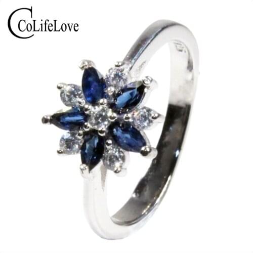 CoLife Jewelry Natural Sapphire Ring for Daily Wear 5 Pieces 2*4mm Sapphire Silver Ring 925 Silver Sapphire Jewelry