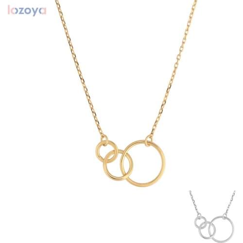 LOZOYA 925 Sterling Silver Gold Simple Slim Three Circel Pendant Necklace 2020 Rock Punk Collar Jewelry 2021 Jewelry For Women