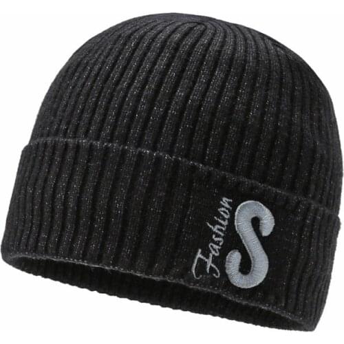 Middle-aged And Elderly Mens Winter Hat Thickened Keep Warm Embroidery Letter Knitted Woolen Beanie Hat