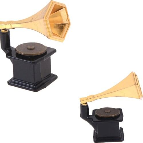 1:12 Dollhouse Retro Vintage Phonograph Family Furniture 3.5*3cm DIY Doll House Decoration Gold+Black Miniature Accessories