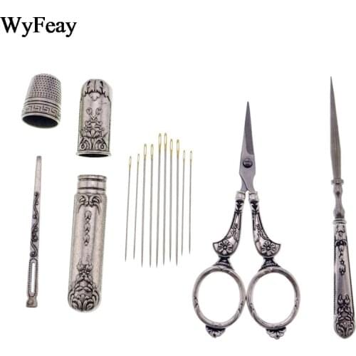 1 Set Vintage Scissor Needle Case Sewing Thimble Awl Needlework Tools Cross Stitch Embroidery Scissors Sewing Vintage Scissors