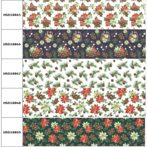 10yard Christimas Festival Flower Printed Grosgrain Ribbon Accessory Hairbow Headwear Decoration DIY Wholesale OEM 38MM 75MM