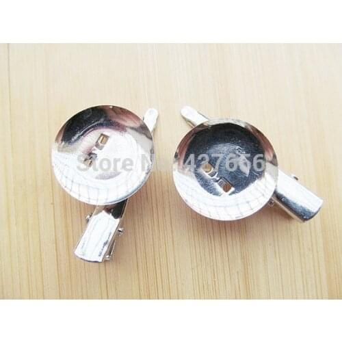 100pcs Silver tone Prong Hair Clips/Hairpins,Round Cabochon Base Setting,Backside Alligator Clip/Teeth Clips ,Safety Pin/Brooch