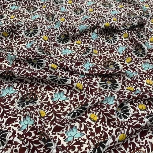 140CM Wide 18MM Brown Floral Print Silk Crepe Fabric for Summer Dress Shirt Cheongsam Suit Pants G048