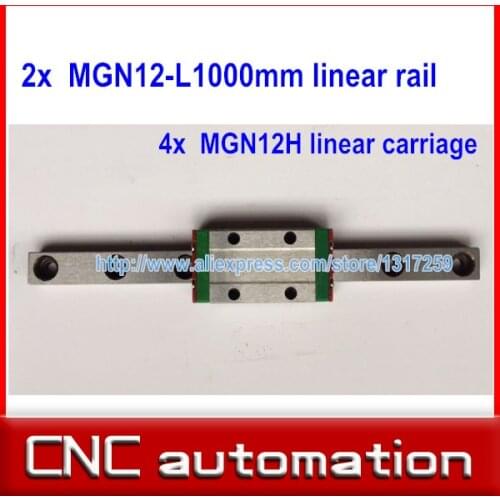 2PCS 12mm linear guide MGN12 L 1000mm linear rail with 4pcs MGN12H linear carriages block for CNC DIY and 3D printer XYZ cnc