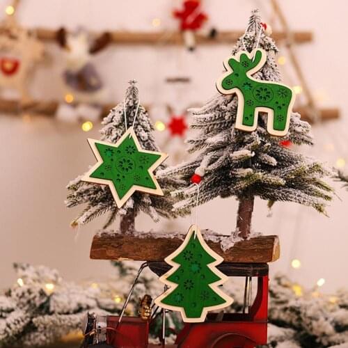 3Pcs Wooden Christmas Star Tree Deer New Year Xmas Party Hanging Pendant Decor Christmas Ornament navidad christmas decoration