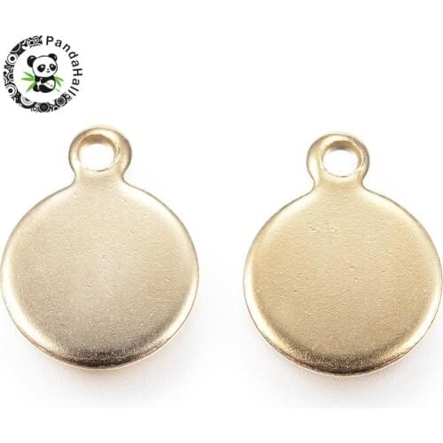 304 Stainless Steel Charms Flat Round Blank Stamping Tag Golden Color 11x8x0.8mm Hole: 1mm