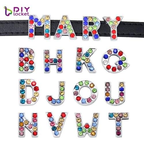 8MM Mix Rhinestone Slide Letters A-Z 10 pcs/lot Slide Charms Fit DIY Wristband & Bracelet LSSL015