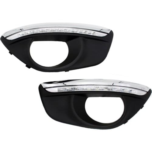 2Pcs/Set 12V Car LED DRL Daytime Running Lights with Fog Lamp Hole for Hyundai Santa Fe 2010-2012 Dimmed Light Function