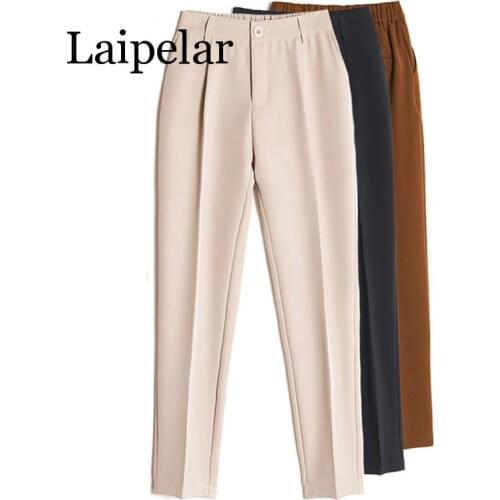 Womens Casual Harem pants Spring Summer Fashion Loose Ankle-length Trousers Female Classic High Elastic Waist Black Camel Beige