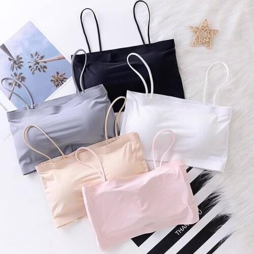 Women Tube Tops Seamless Strap Bra Sexy Removable Padded Crop Tops Full Cup Pink Lingerie Underwear Bra Tube Tank Tops