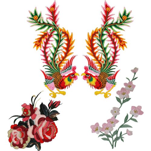 Phoenix Peacock Flowers Iron on Patches Embroidery Sequin Stickers for Wedding Dress Decorative Appliques Accessories T2833