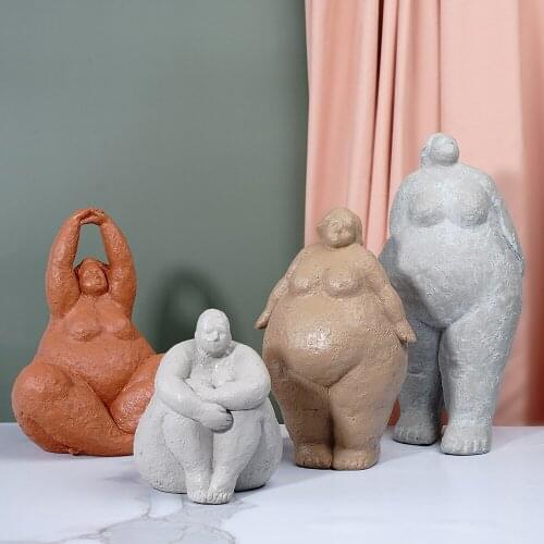 Resin Abstract Fat Lady Figurines Nordic Creative Woman Ornament Vintage Home Decoration Room Table Craft Gifts