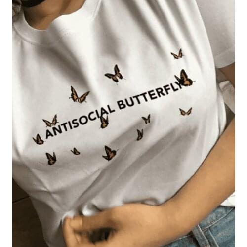 ANTISOCIAL BUTTERFLY COLORED t-shirt unisex Fashion 100% Cotton street style women aesthetic grunge funny graphic tee top tshirt